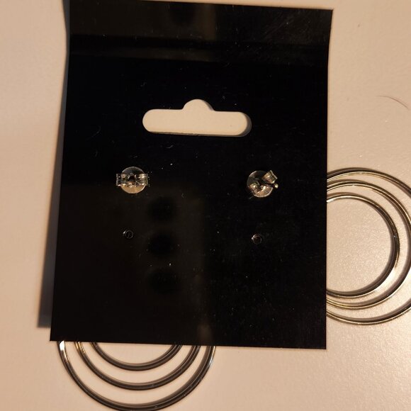 Sterling Silver 3 Circle Dangle Earrings - Picture 2 of 3